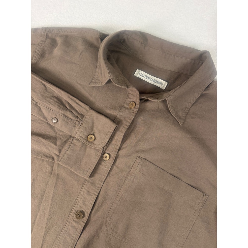 Outerknown Shirt Button Down Women Medium Brown Organic Cotton Casual Minimalist